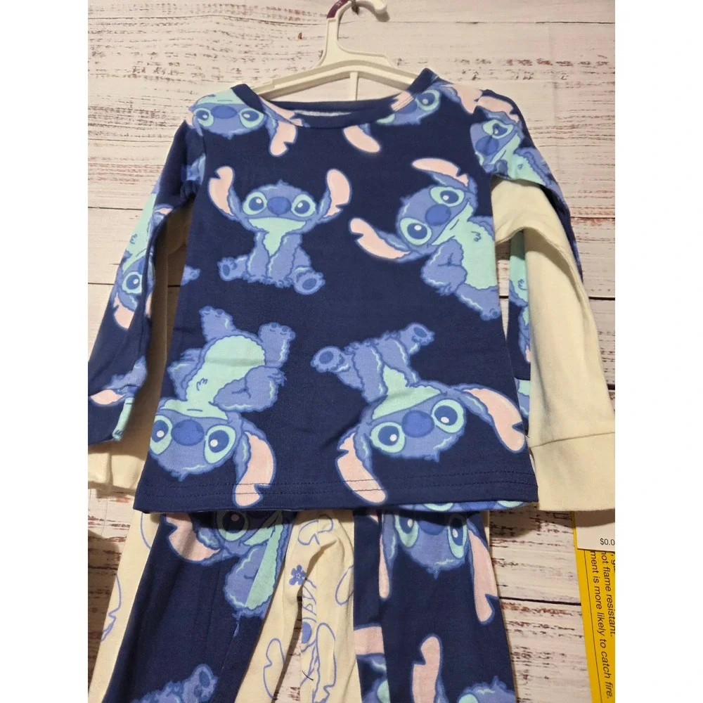 Disney Lilo & Stitch 4-Piece Pajama Set 3T Cotton Long Sleeve Navy Cream